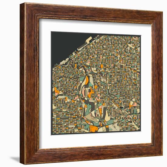 Cleveland Map-Jazzberry Blue-Framed Art Print