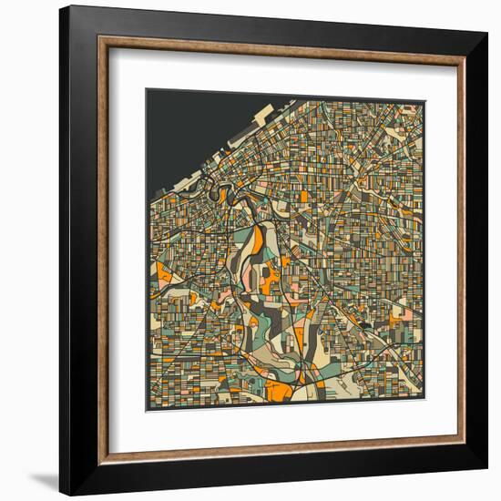 Cleveland Map-Jazzberry Blue-Framed Art Print