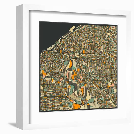 Cleveland Map-Jazzberry Blue-Framed Art Print