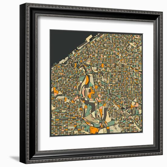 Cleveland Map-Jazzberry Blue-Framed Art Print