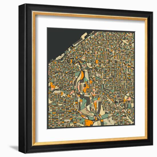 Cleveland Map-Jazzberry Blue-Framed Art Print