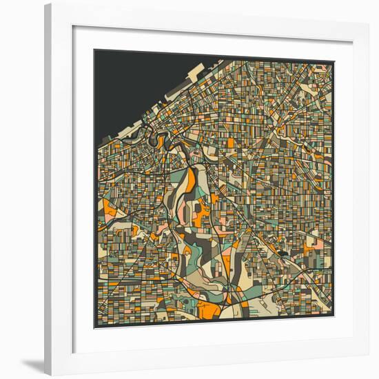 Cleveland Map-Jazzberry Blue-Framed Giclee Print