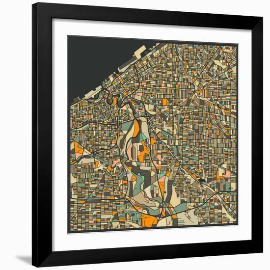 Cleveland Map-Jazzberry Blue-Framed Giclee Print