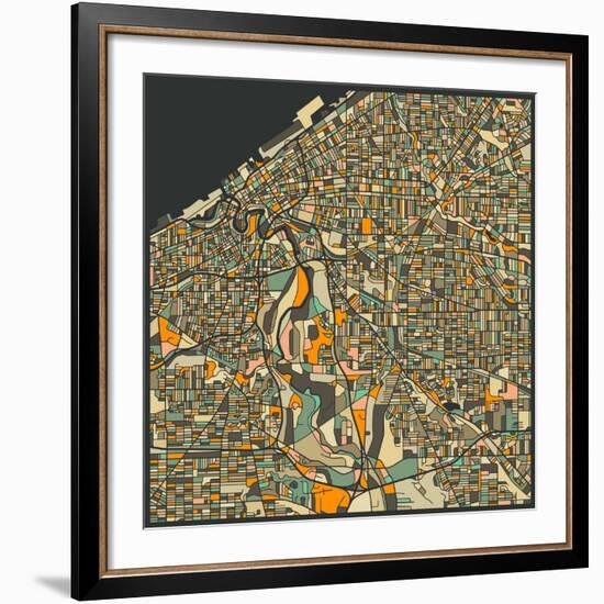 Cleveland Map-Jazzberry Blue-Framed Giclee Print