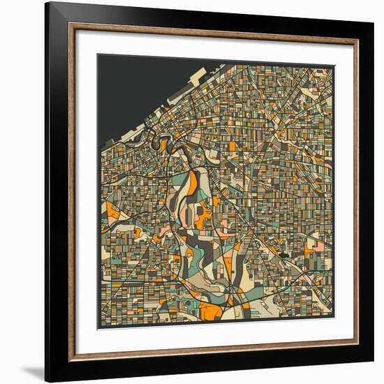 Cleveland Map-Jazzberry Blue-Framed Giclee Print