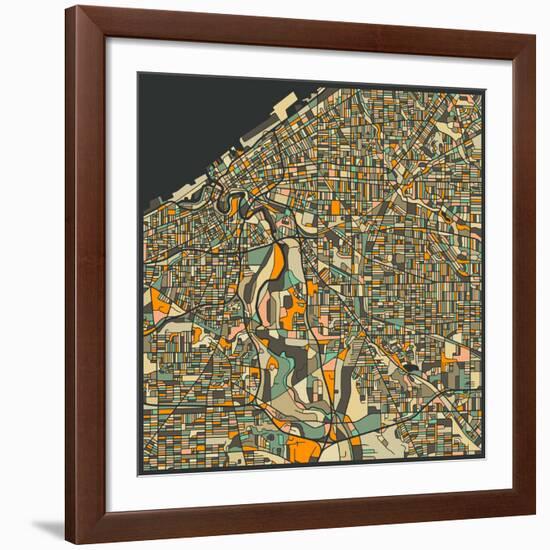 Cleveland Map-Jazzberry Blue-Framed Giclee Print