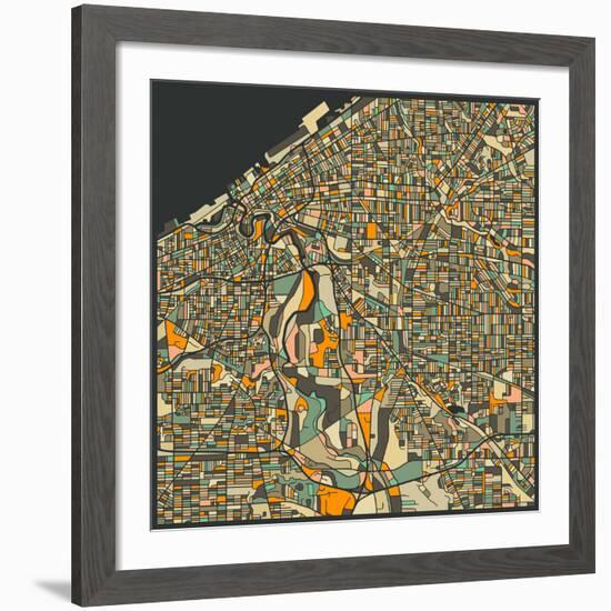 Cleveland Map-Jazzberry Blue-Framed Giclee Print