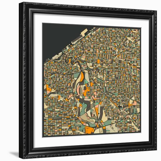 Cleveland Map-Jazzberry Blue-Framed Giclee Print