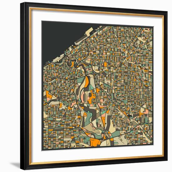 Cleveland Map-Jazzberry Blue-Framed Giclee Print