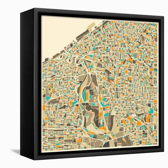 Cleveland Map-Jazzberry Blue-Framed Stretched Canvas