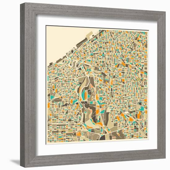 Cleveland Map-Jazzberry Blue-Framed Art Print