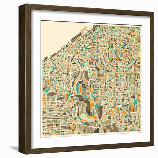 Cleveland Map-Jazzberry Blue-Framed Art Print