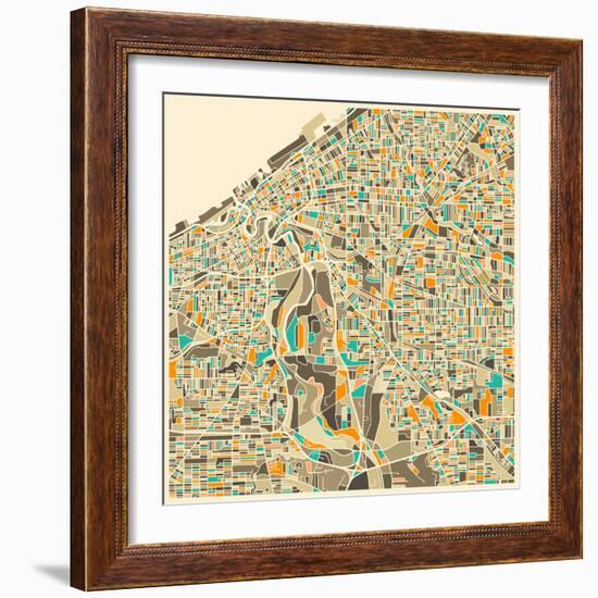 Cleveland Map-Jazzberry Blue-Framed Art Print