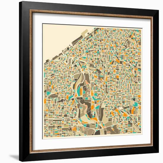 Cleveland Map-Jazzberry Blue-Framed Art Print