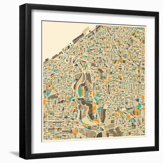 Cleveland Map-Jazzberry Blue-Framed Art Print