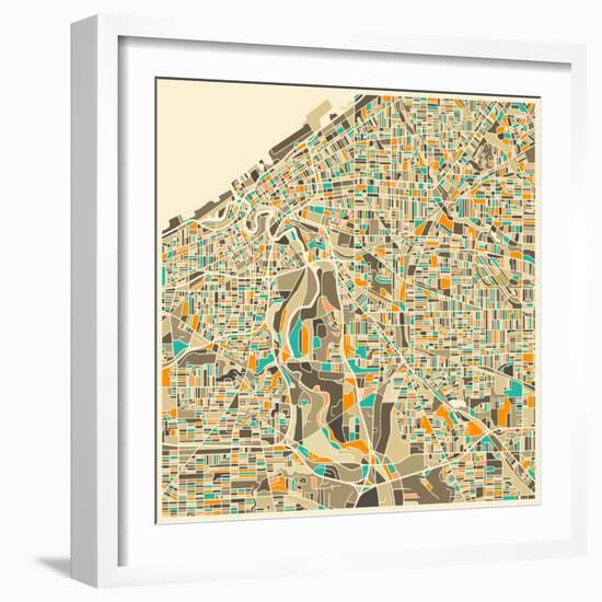 Cleveland Map-Jazzberry Blue-Framed Art Print