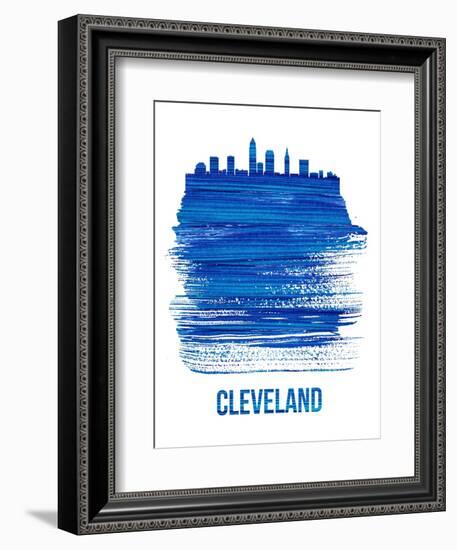 Cleveland Skyline Brush Stroke - Blue-NaxArt-Framed Art Print
