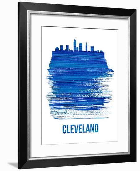 Cleveland Skyline Brush Stroke - Blue-NaxArt-Framed Art Print