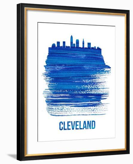 Cleveland Skyline Brush Stroke - Blue-NaxArt-Framed Art Print