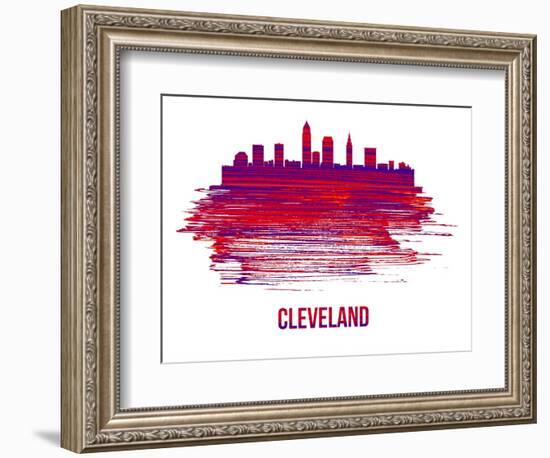 Cleveland Skyline Brush Stroke - Red-NaxArt-Framed Art Print