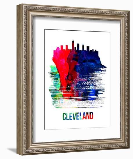 Cleveland Skyline Brush Stroke - Watercolor-NaxArt-Framed Art Print