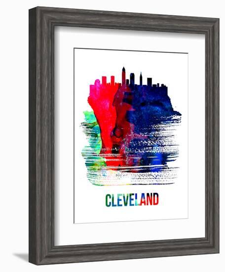 Cleveland Skyline Brush Stroke - Watercolor-NaxArt-Framed Art Print