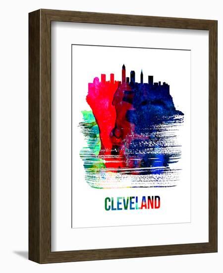 Cleveland Skyline Brush Stroke - Watercolor-NaxArt-Framed Art Print