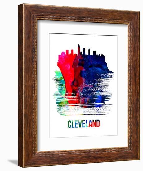 Cleveland Skyline Brush Stroke - Watercolor-NaxArt-Framed Art Print