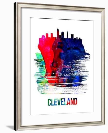 Cleveland Skyline Brush Stroke - Watercolor-NaxArt-Framed Art Print