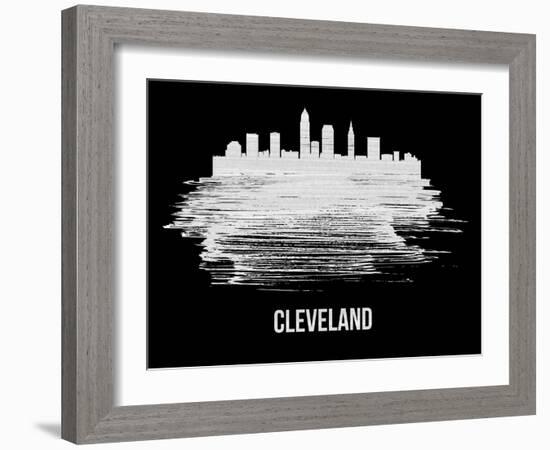 Cleveland Skyline Brush Stroke - White-NaxArt-Framed Art Print