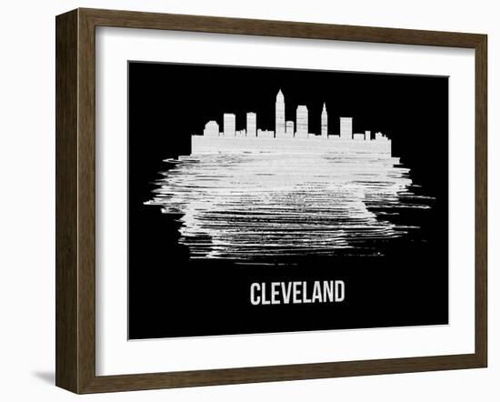 Cleveland Skyline Brush Stroke - White-NaxArt-Framed Art Print