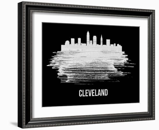 Cleveland Skyline Brush Stroke - White-NaxArt-Framed Art Print