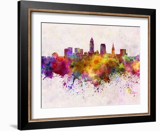 Cleveland Skyline in Watercolor Background-paulrommer-Framed Art Print