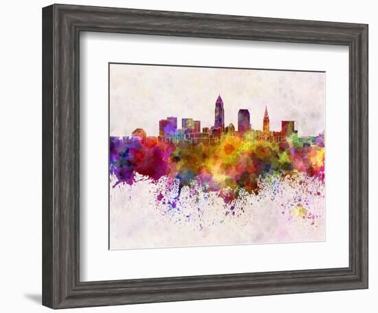 Cleveland Skyline in Watercolor Background-paulrommer-Framed Art Print