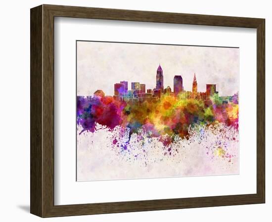 Cleveland Skyline in Watercolor Background-paulrommer-Framed Art Print