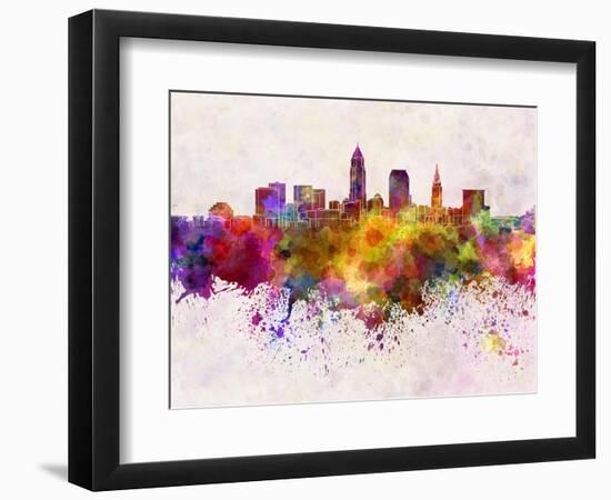 Cleveland Skyline in Watercolor Background-paulrommer-Framed Art Print