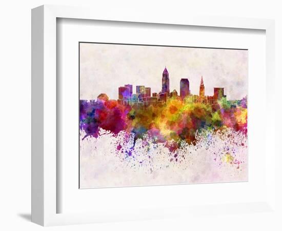 Cleveland Skyline in Watercolor Background-paulrommer-Framed Art Print