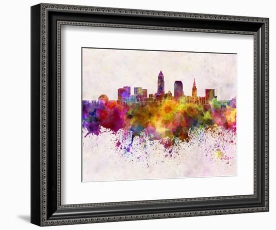 Cleveland Skyline in Watercolor Background-paulrommer-Framed Art Print