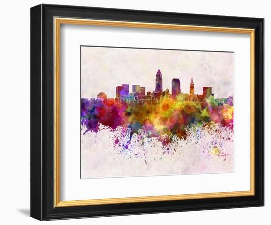 Cleveland Skyline in Watercolor Background-paulrommer-Framed Art Print