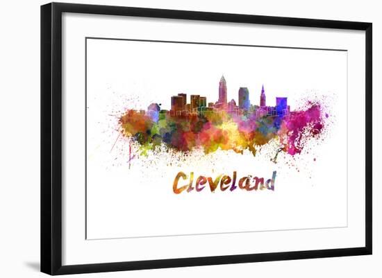 Cleveland Skyline in Watercolor-paulrommer-Framed Art Print