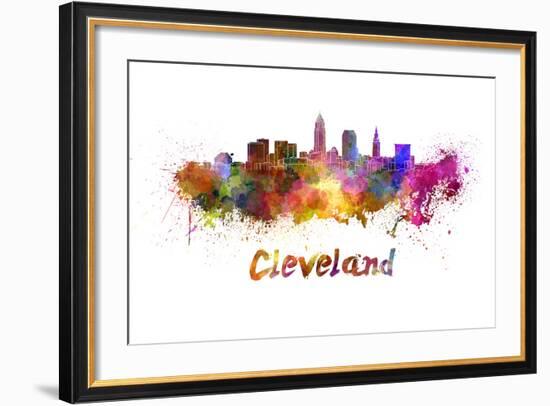 Cleveland Skyline in Watercolor-paulrommer-Framed Art Print