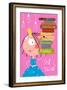 Clever Cute Little Girl Reading Books Poster. Colorful Hand Drawn Cute Illustration for Little Kids-Popmarleo-Framed Art Print