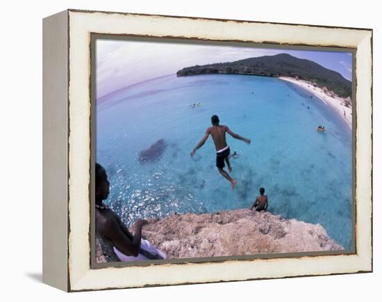 Cliff Jumping, Playa Abou, Playa Kanepa, Curacao-Michele Westmorland-Framed Premier Image Canvas