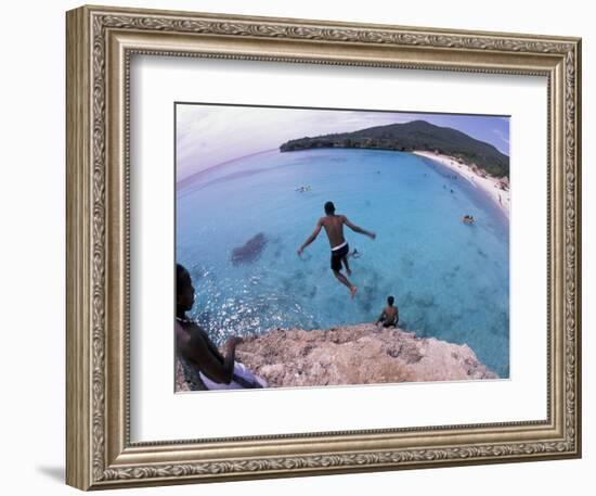 Cliff Jumping, Playa Abou, Playa Kanepa, Curacao-Michele Westmorland-Framed Photographic Print