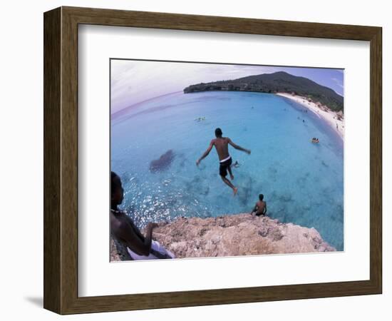 Cliff Jumping, Playa Abou, Playa Kanepa, Curacao-Michele Westmorland-Framed Photographic Print