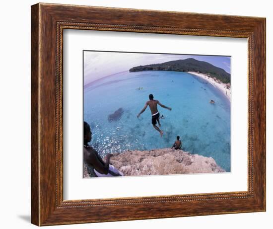 Cliff Jumping, Playa Abou, Playa Kanepa, Curacao-Michele Westmorland-Framed Photographic Print