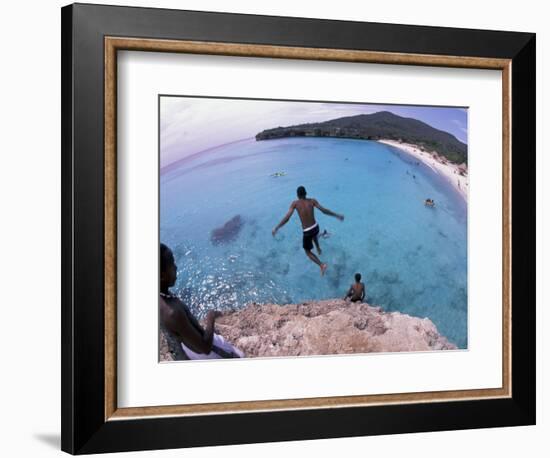 Cliff Jumping, Playa Abou, Playa Kanepa, Curacao-Michele Westmorland-Framed Photographic Print