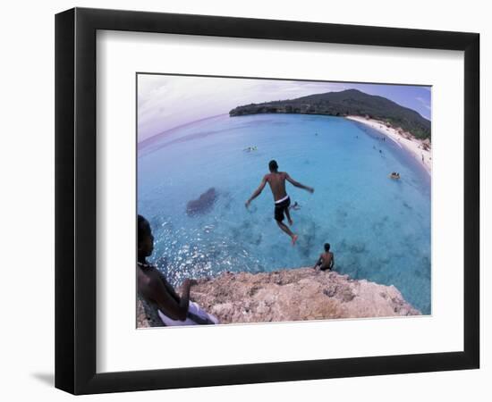 Cliff Jumping, Playa Abou, Playa Kanepa, Curacao-Michele Westmorland-Framed Photographic Print