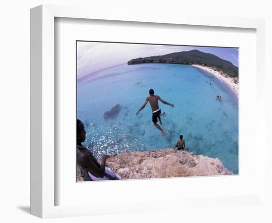 Cliff Jumping, Playa Abou, Playa Kanepa, Curacao-Michele Westmorland-Framed Photographic Print