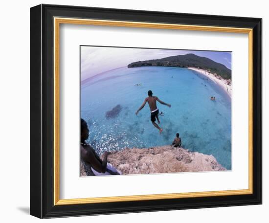 Cliff Jumping, Playa Abou, Playa Kanepa, Curacao-Michele Westmorland-Framed Photographic Print